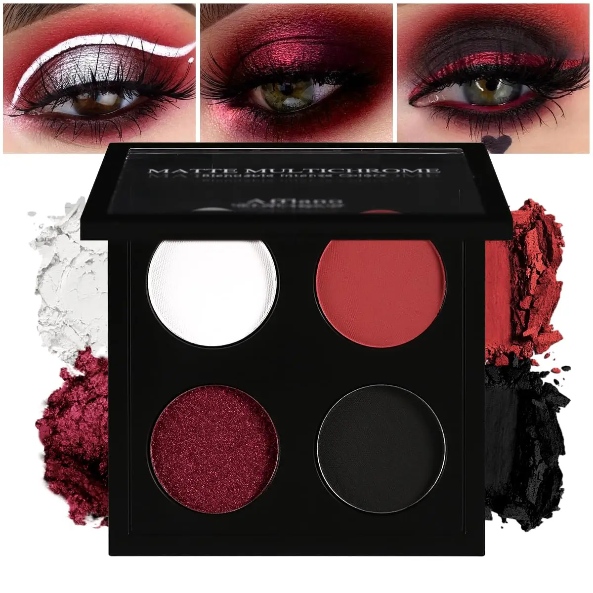 Afflano Lidschatten-Palette, matt, glitzernd, metallisch, Gothic, rauchig, schwarz, rot, hochpigmentiertes, langlebiges Halloween-Gothic-Augen-Make-up