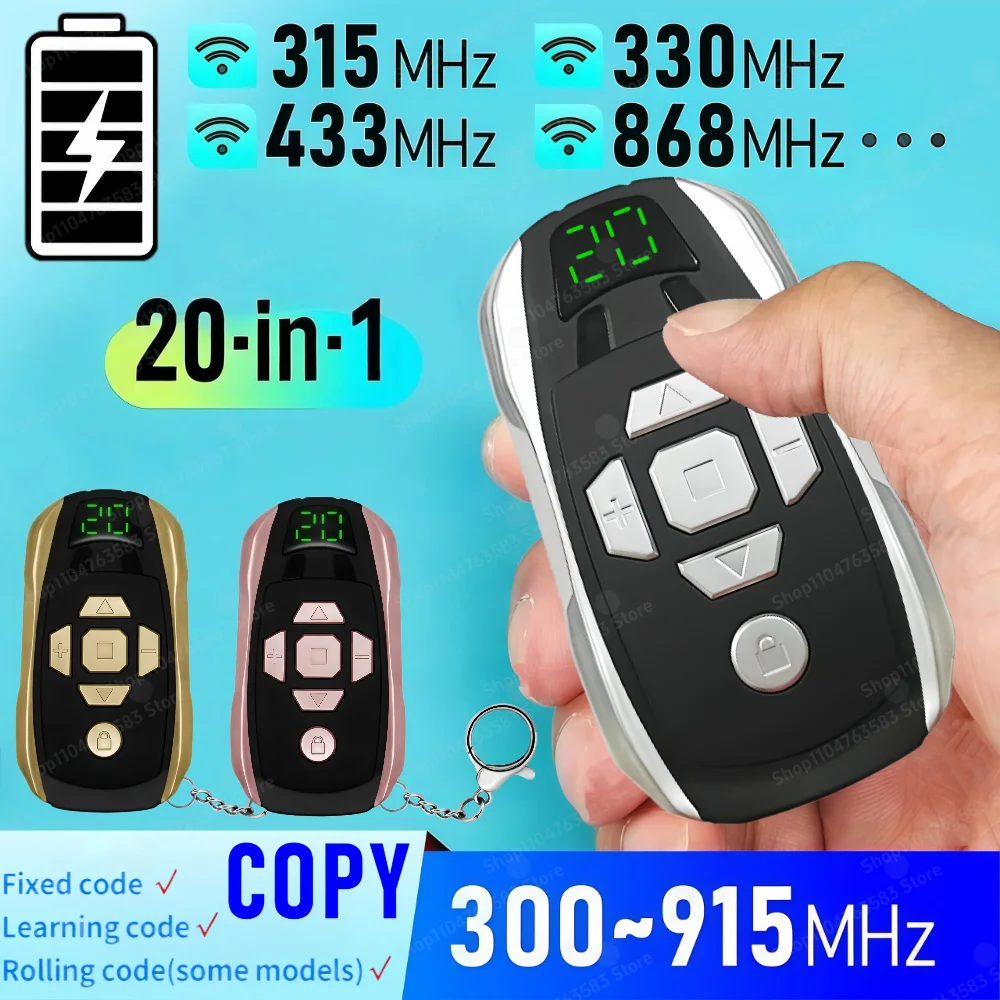 20 in 1 Universal Garagentor-Fernbedienung, wiederaufladbar, 433 MHz, Torschlüssel-Duplikator, Mehrfrequenz-Türöffner, 300–915 MHz Image