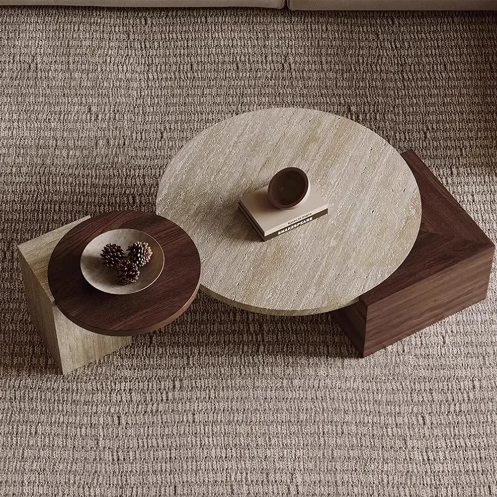 Wabi Sand Wind Travertin Couchtisch Kombination einfache Marmor Wohnzimmer Home Licht Luxus kreative Beistelltisch kleinen Kaffee Image