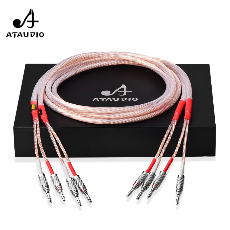 ATAUDIO Ein Paar HiFi-Lautsprecherkabel OCC und Silber Mixed Audio für Hi-End-Verstärker-Lautsprecherkabel mit Bananenspaten-Steckerkabel Image