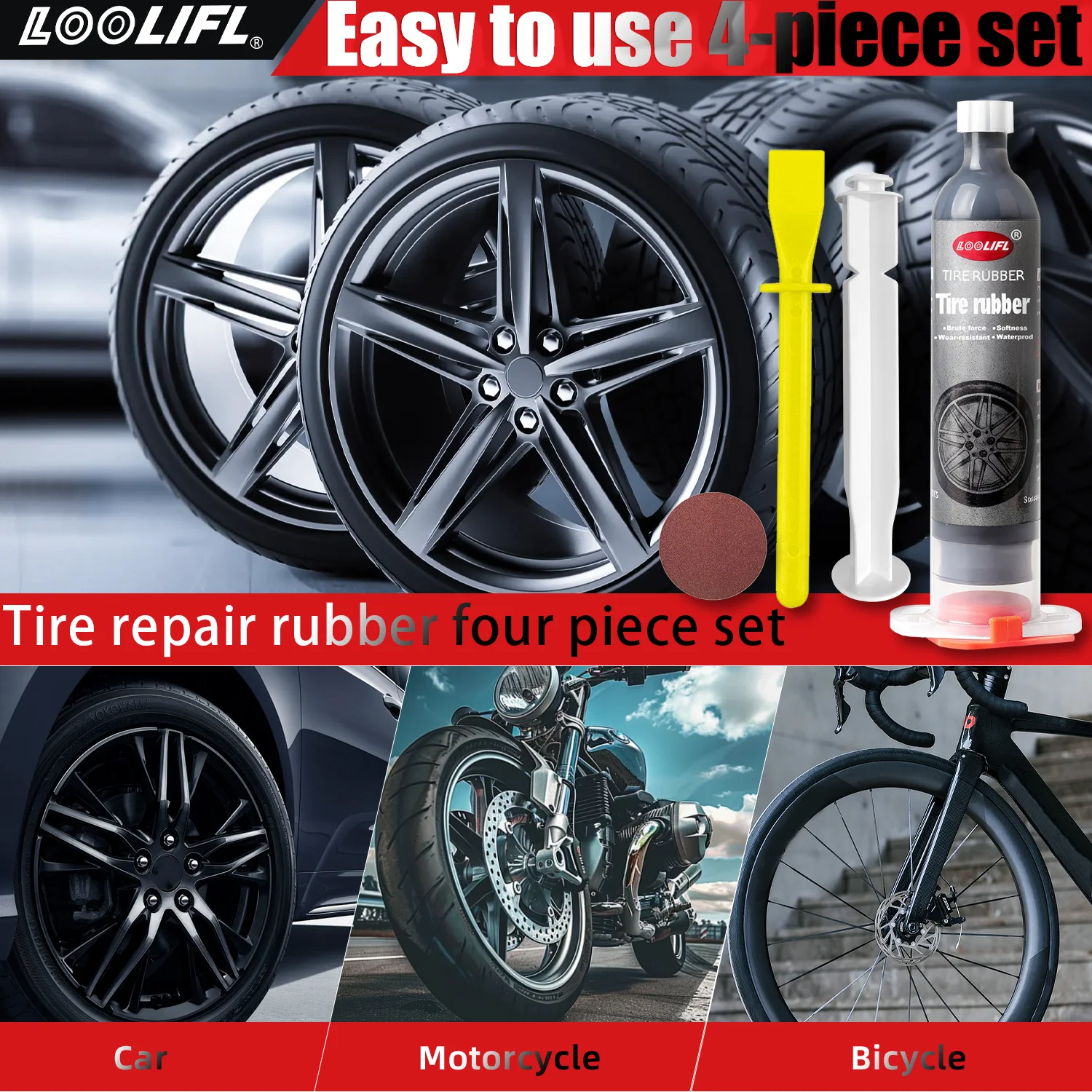 LOOLIFL 30 g Reifenreparaturkleber-Set – robuster wasserfester Klebstoff für Autos, Motorräder, Fahrräder, RC-Spielzeug und mehr