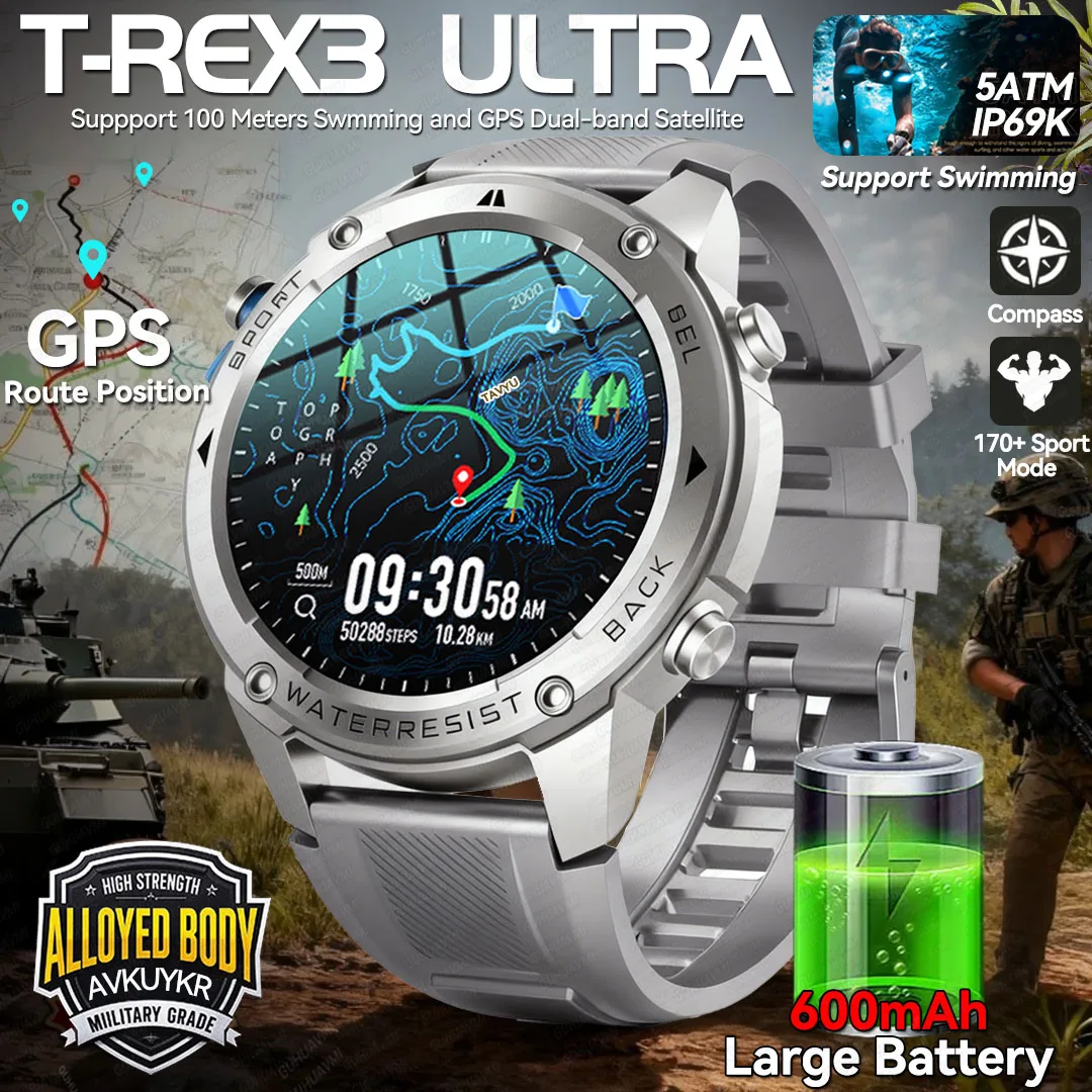 Neue T-REX3 Military Grade Integrierte GPS Position Smartwatches Männer 10ATM Wasserdicht 170 + Sport 600 mAh Batterie BT Anruf armbänder IOS Image