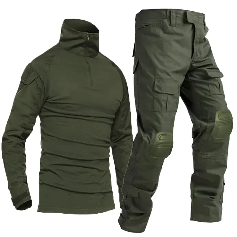 Softair Paintball Arbeitskleidung Uniform Taktischer Kampf Camo Shirts Cargohose + Knieschützer Jagdkleidung Verschleißfestes Set Image