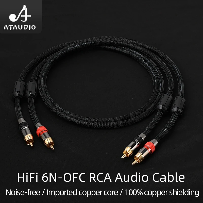 ATAUDIO Ein Paar HiFi-RCA-Kabel für Verstärker-DVD, hochwertiges 6N OFC SPDIF 2RCA-Stecker auf 2RCA-Stecker, Premium-Stereo-Audiokabel Image