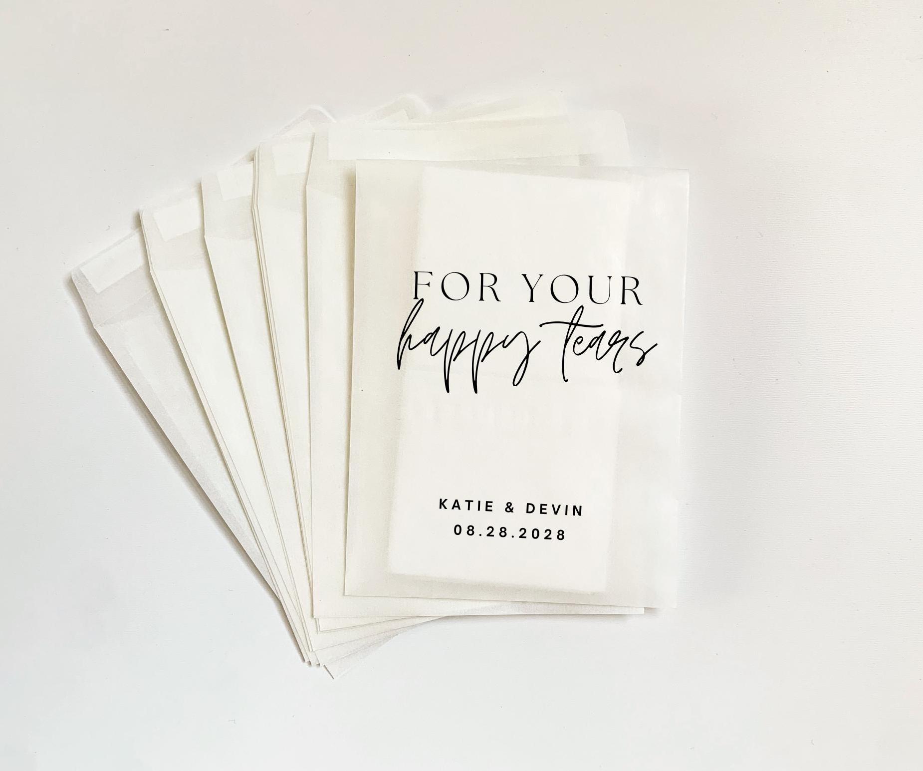 20 confezioni di fazzoletti personalizzati per matrimonio / Confezioni di coriandoli personalizzati per matrimonio / Happy Tears / Confezioni di coria