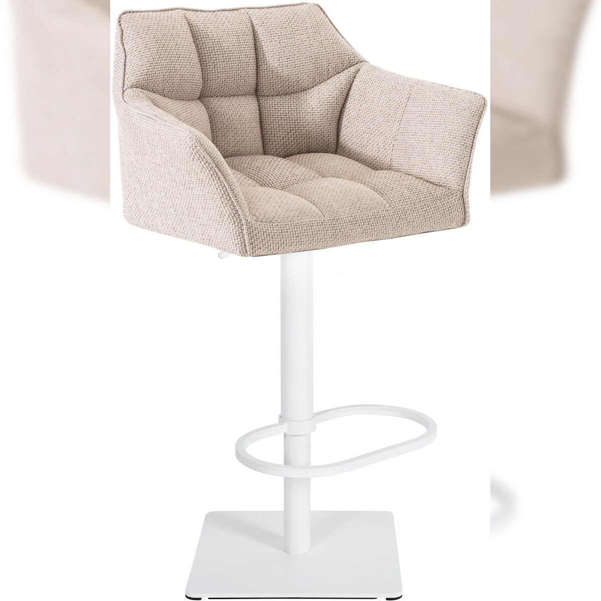 DELUKE Barhocker SIHAR - Stoff Elfenbein 64x45x88 cm Weiß | Barstuhl Höhenverstellbar Mit Lehne Drehbar Tresenhocker Tresenstuhl Kneipenhocker Kneipenstuhl Image