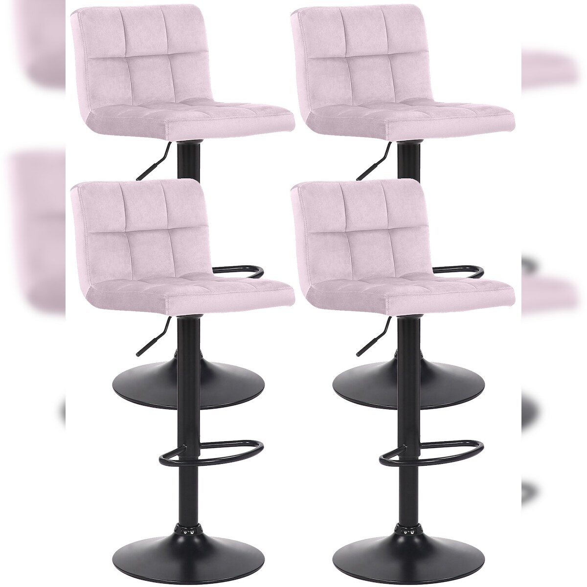 DELUKE 4er Set Barhocker RIVAN - Samt Rosa 40x40x85 cm | Barstuhl Mit Lehne Drehbar Tresenhocker Tresenstuhl Kneipenhocker Kneipenstuhl Image