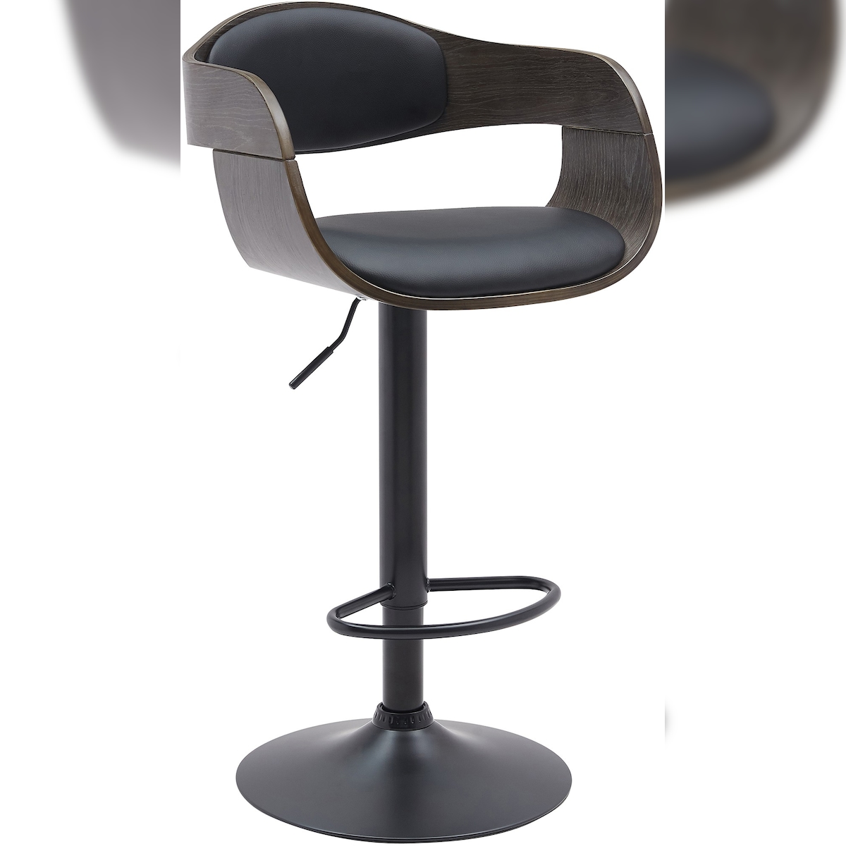 DELUKE Barhocker NADAN - Kunstleder Schwarz/grau 48x50x87 cm | Barstuhl Höhenverstellbar Mit Lehne Drehbar Tresenhocker Tresenstuhl Kneipenhocker Image