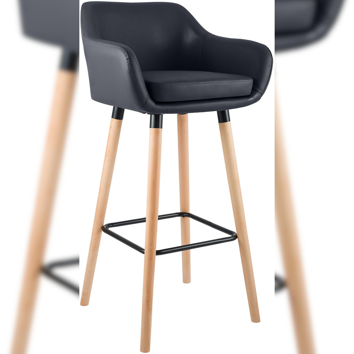 DELUKE Barhocker MIRID - Kunstleder Schwarz 55x46x99 cm | Barstuhl Mit Lehne Tresenhocker Tresenstuhl Kneipenhocker Kneipenstuhl Image