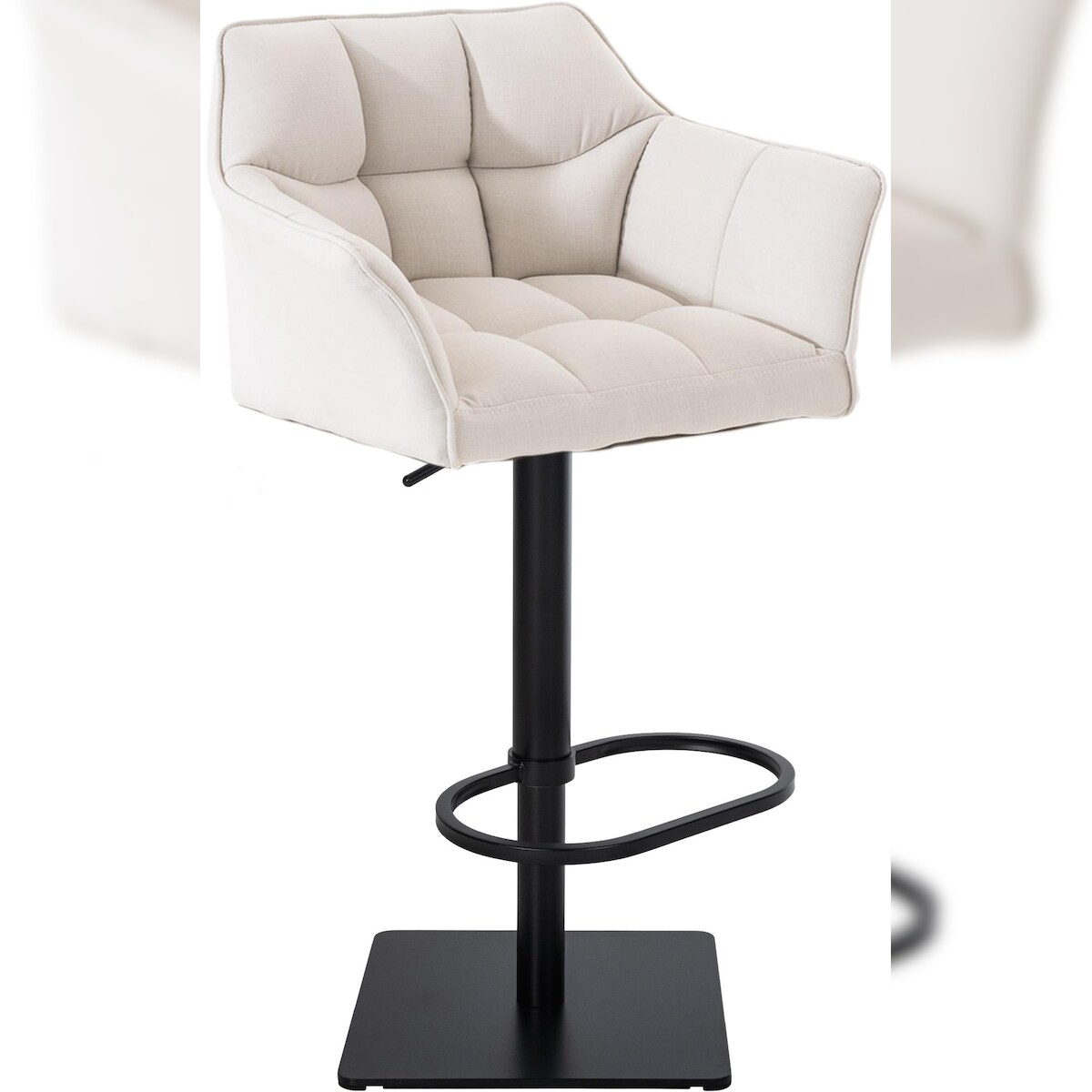 DELUKE Barhocker SIHAR - Stoff Weiß 64x45x88 cm Schwarz | Barstuhl Höhenverstellbar Mit Lehne Drehbar Tresenhocker Tresenstuhl Kneipenhocker Kneipenstuhl Image