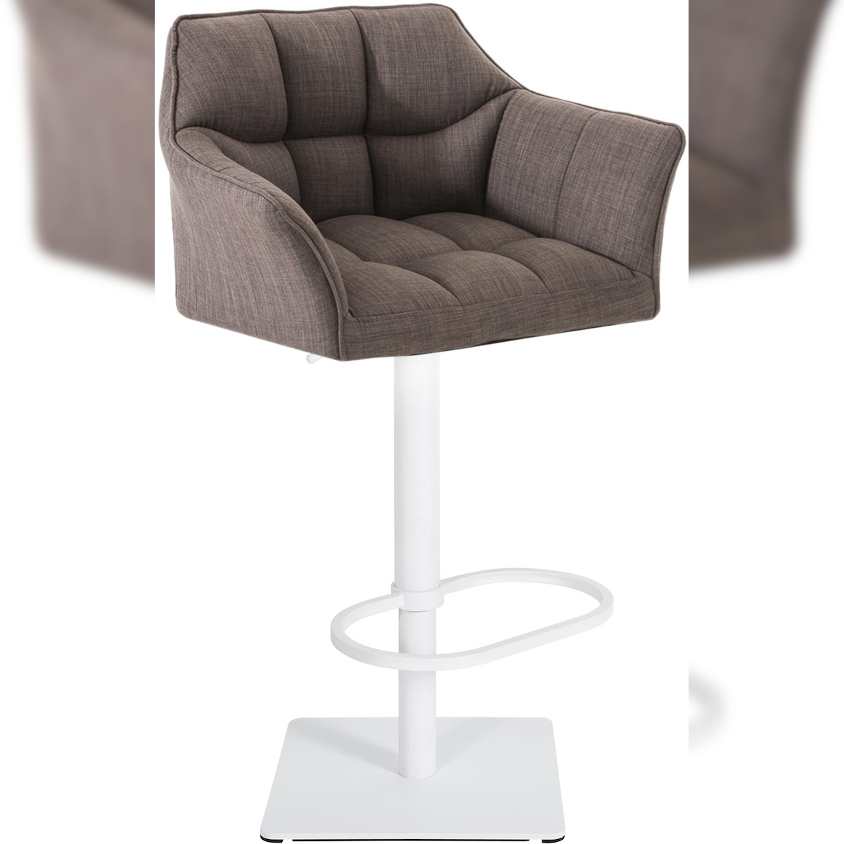 DELUKE Barhocker SIHAR - Stoff Grau 64x45x88 cm Weiß | Barstuhl Höhenverstellbar Mit Lehne Drehbar Tresenhocker Tresenstuhl Kneipenhocker Kneipenstuhl Image