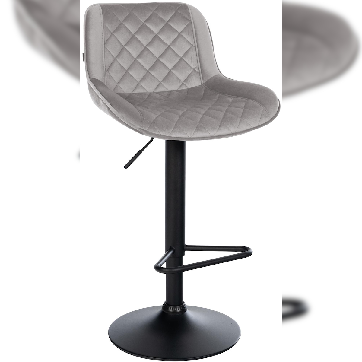 DELUKE Barhocker KUHAR - Samt Grau 50x52x84 cm | Barstuhl Höhenverstellbar Mit Lehne Drehbar Tresenhocker Tresenstuhl Kneipenhocker Kneipenstuhl Image