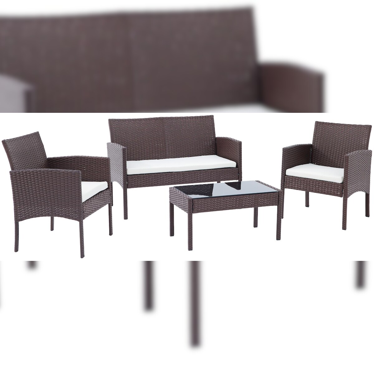 DELUKE Outdoor Sitzgruppe NETOR - Metall Braun 201x103x77 cm | Gartenloungeset Rattan Gartenessgruppe Gartenmöbelset Stühle Bank Tisch Garten Sitzgruppe Image