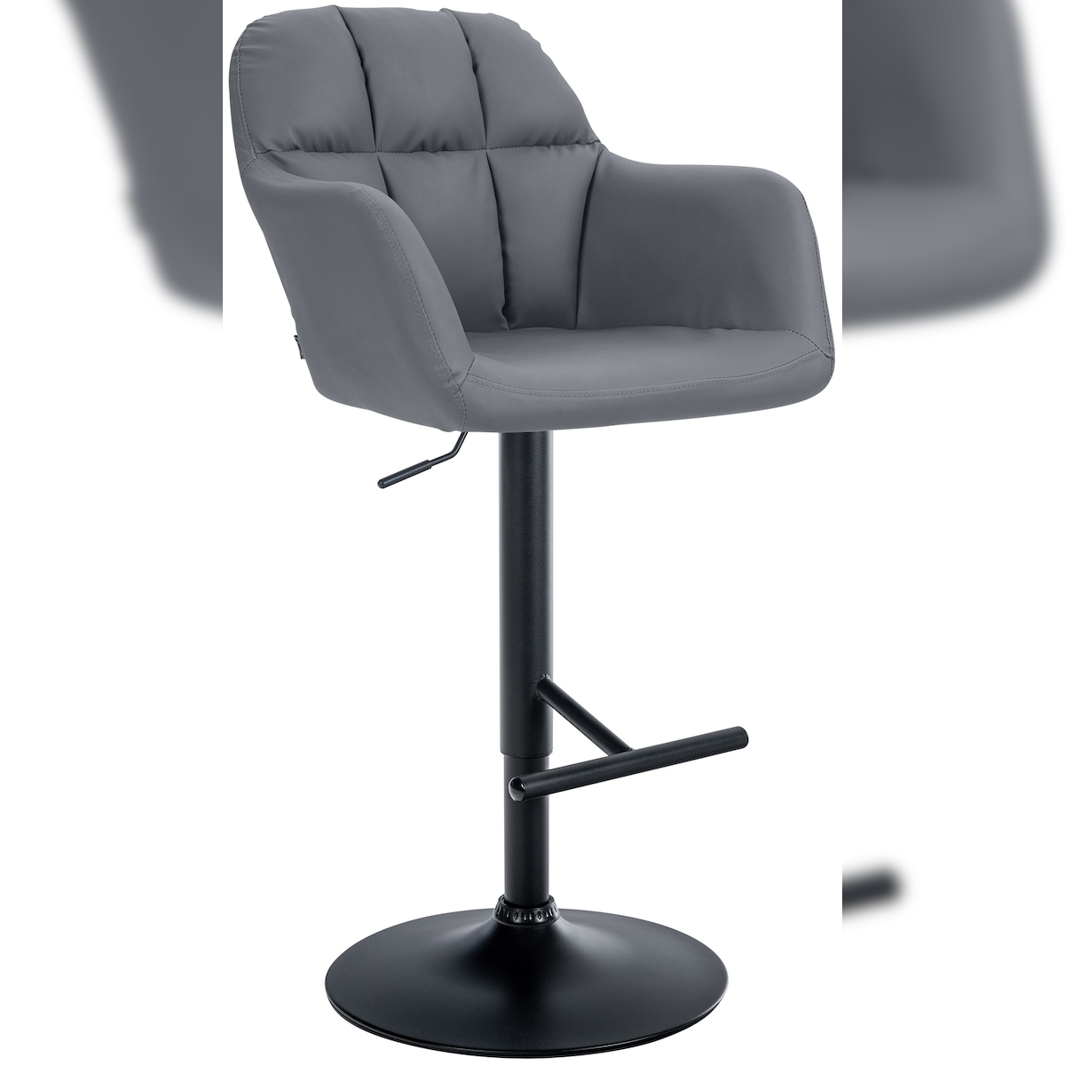 DELUKE Barhocker TUBEL - Kunstleder Grau 57x59x97 cm Schwarz | Barstuhl Höhenverstellbar Mit Lehne Drehbar Tresenhocker Tresenstuhl Kneipenhocker Image