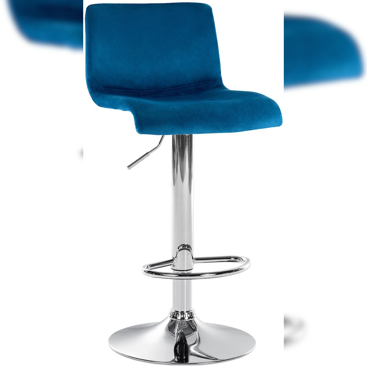 DELUKE Barhocker PESAN - Samt Blau 39x36x83 cm Silber | Barstuhl Höhenverstellbar Mit Lehne Drehbar Tresenhocker Tresenstuhl Kneipenhocker Kneipenstuhl Image