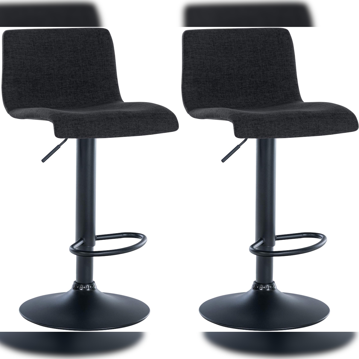 DELUKE 2er Set Barhocker GEBEL - Stoff Schwarz 39x36x84 cm | Barstuhl Höhenverstellbar Mit Lehne Drehbar Tresenhocker Tresenstuhl Kneipenhocker Kneipenstuhl Image