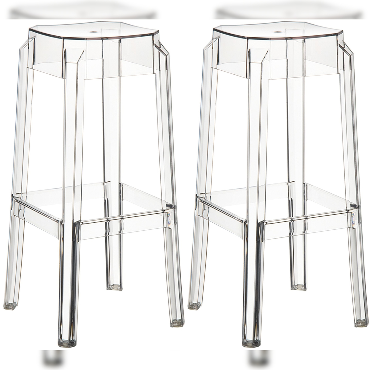 DELUKE 2er Set Barhocker LANAR - Kunststoff Transparent 36x36x75 cm | Barstuhl Tresenhocker Tresenstuhl Kneipenhocker Kneipenstuhl Image