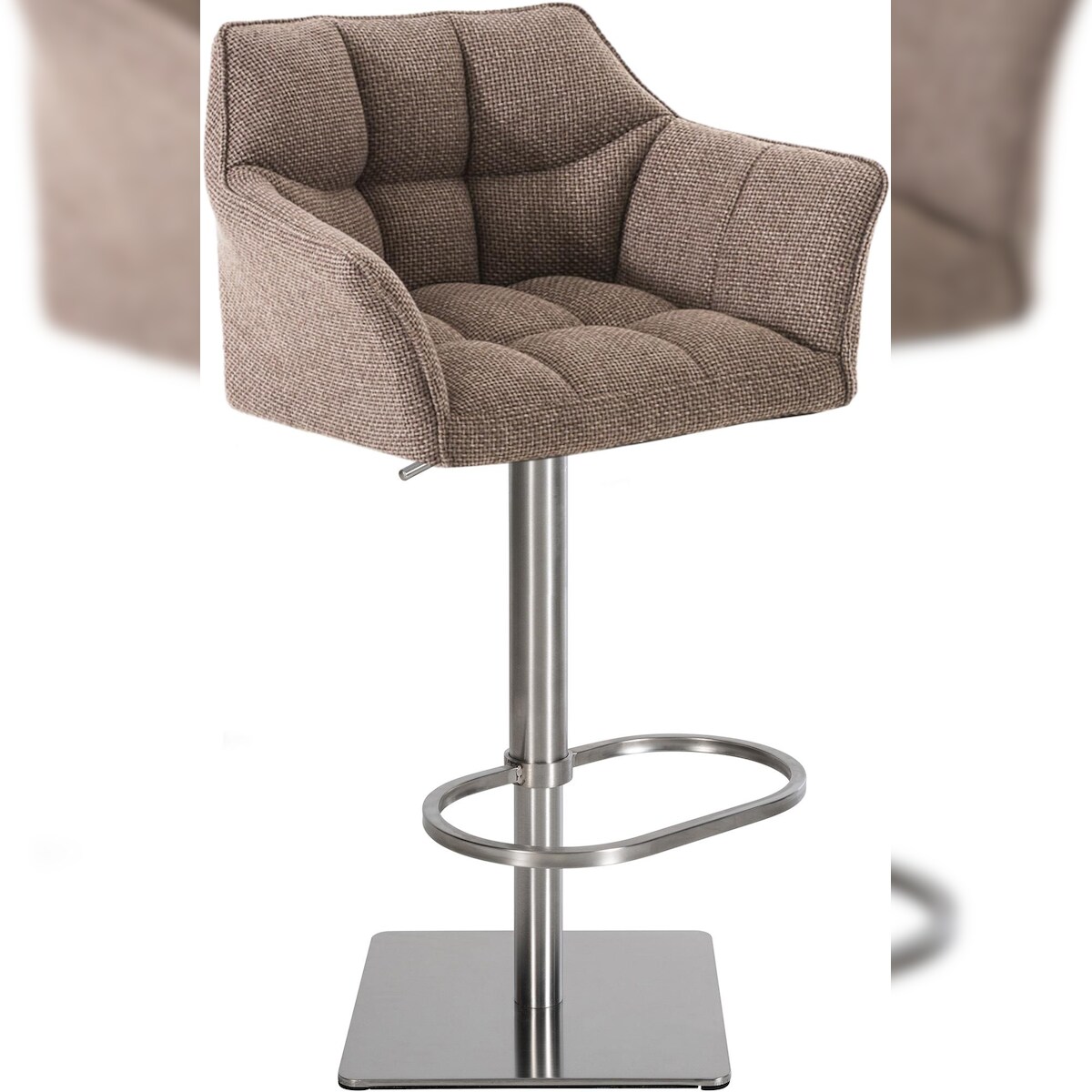 DELUKE Barhocker SIHAR - Stoff Terrabraun 64x45x88 cm Silber | Barstuhl Höhenverstellbar Mit Lehne Drehbar Tresenhocker Tresenstuhl Kneipenhocker Image