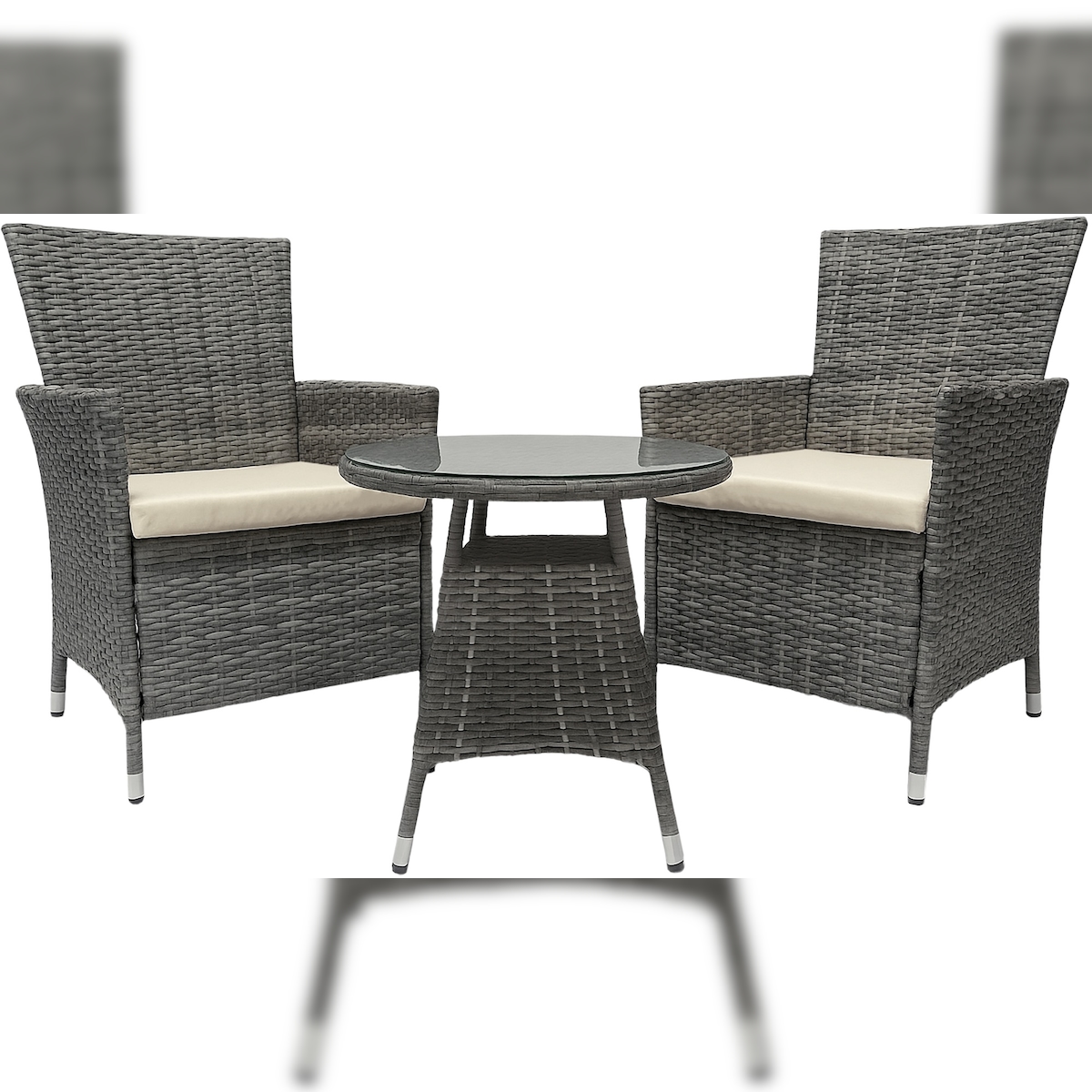 DELUKE Outdoor Sitzgruppe RIRAM - Kunststoff Grau-meliert 110x110x84 cm | Gartenmöbelset 2 Personen Poly Rattan Balkonmöbel Set Bistrotisch Terrassenmöbelset Image