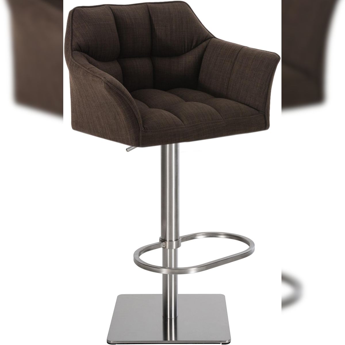 DELUKE Barhocker SIHAR - Stoff Braun 64x45x88 cm Silber | Barstuhl Höhenverstellbar Mit Lehne Drehbar Tresenhocker Tresenstuhl Kneipenhocker Kneipenstuhl