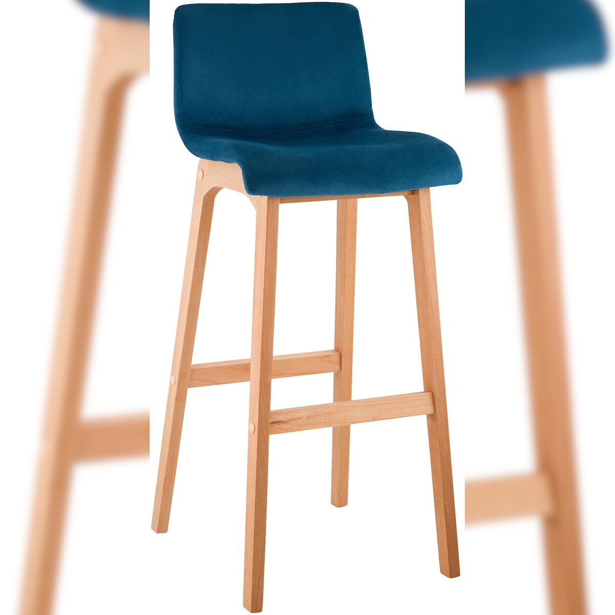 DELUKE Barhocker TENAR - Samt Blau 41x46x101 cm Braun | Barstuhl Mit Lehne Tresenhocker Tresenstuhl Kneipenhocker Kneipenstuhl Image