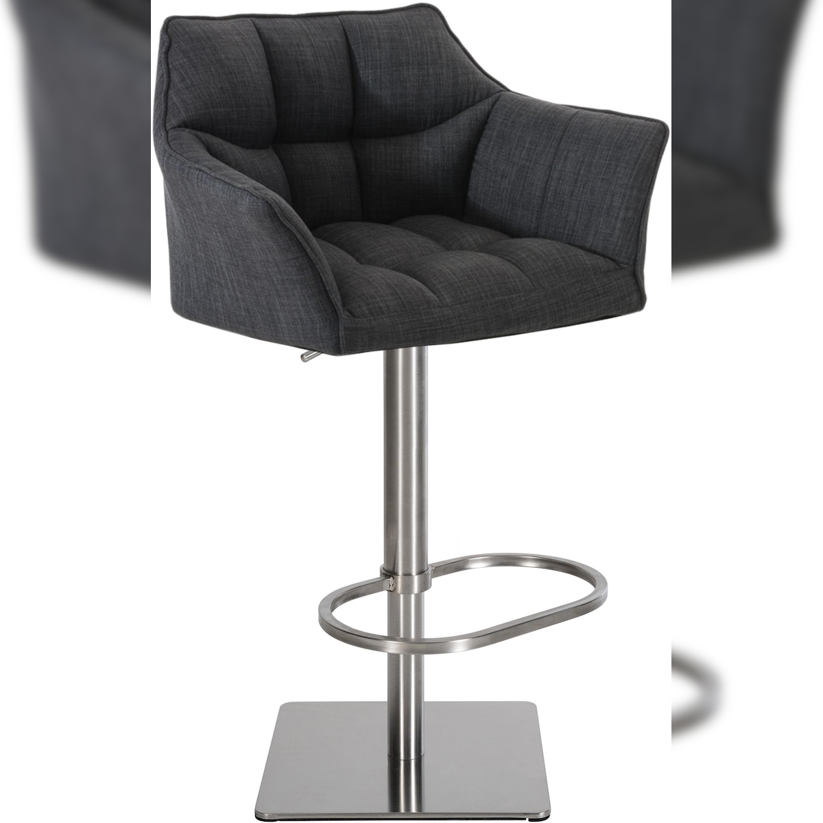 DELUKE Barhocker SIHAR - Stoff Dunkelgrau 64x45x88 cm Silber | Barstuhl Höhenverstellbar Mit Lehne Drehbar Tresenhocker Tresenstuhl Kneipenhocker