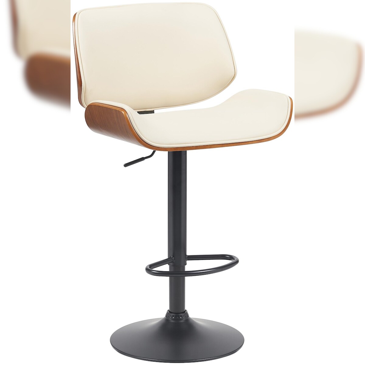 DELUKE Barhocker LOTUN - Metall Walnuss/creme 55x51x93 cm | Barstuhl Höhenverstellbar Mit Lehne Drehbar Tresenhocker Tresenstuhl Kneipenhocker Kneipenstuhl Image