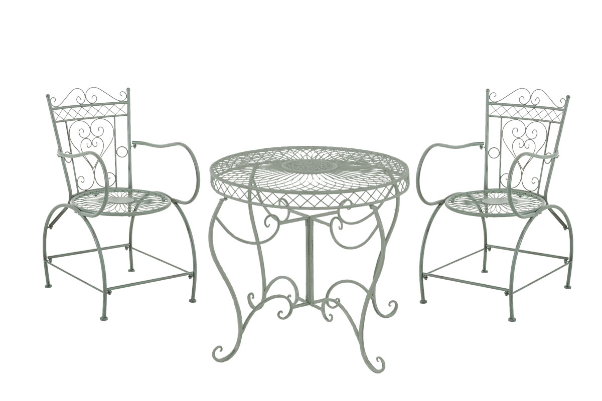 DELUKE Outdoor Sitzgruppe LORIN - Metall Antik-grün 90x90x69 cm | Gartenmöbelset 2 Personen Metall Vintage Balkonmöbel Set Bistrotisch Terrassenmöbelset Image