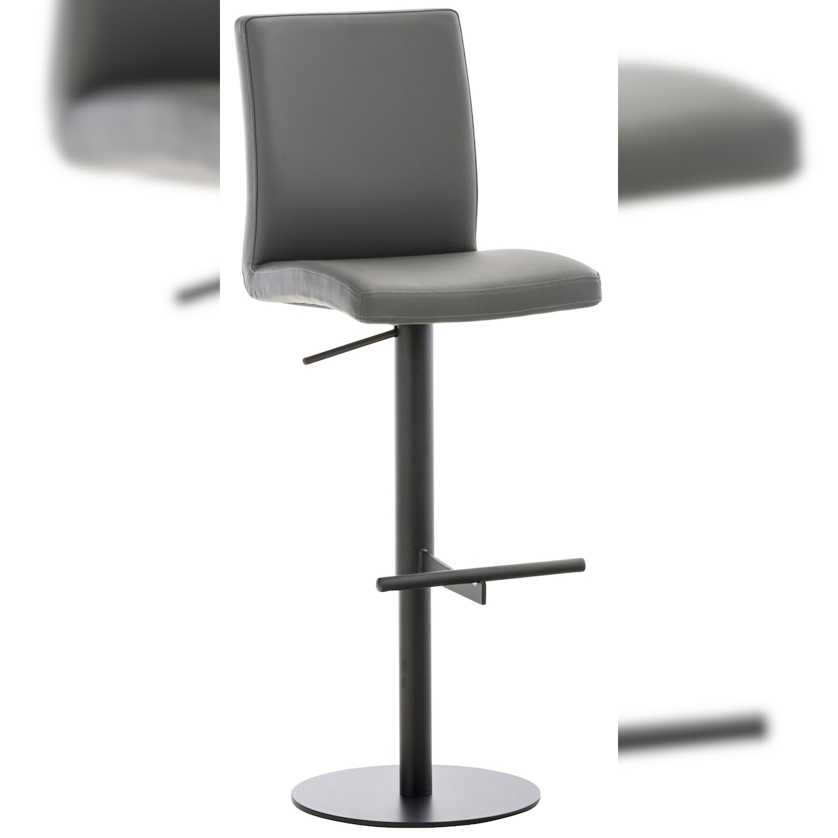 DELUKE Barhocker DIVER - Kunstleder Grau 40x49x93 cm Schwarz | Barstuhl Höhenverstellbar Mit Lehne Drehbar Tresenhocker Tresenstuhl Kneipenhocker Image