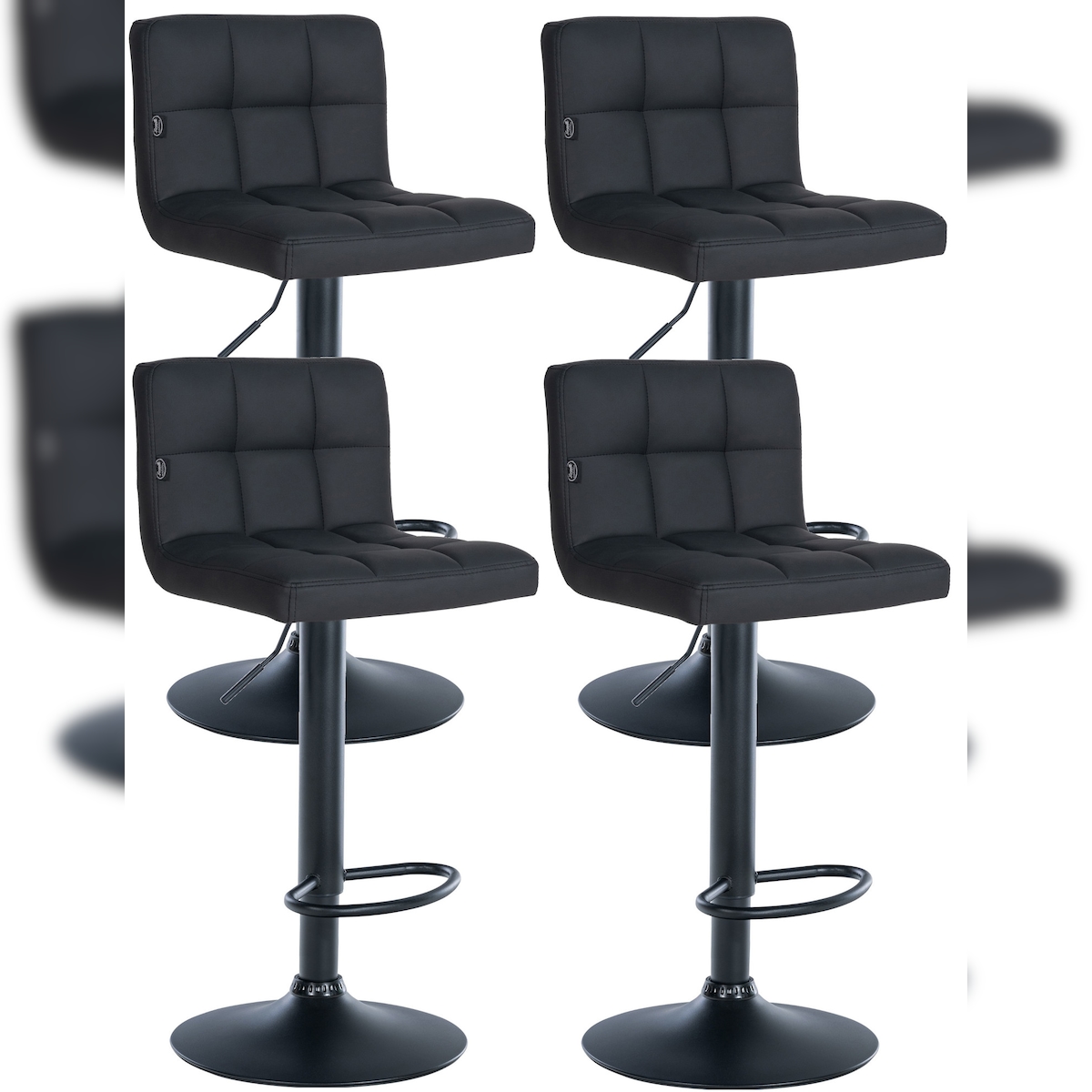 DELUKE 4er Set Barhocker RIVAN - Kunstleder Schwarz 40x40x85 cm | Barstuhl Mit Lehne Tresenhocker Tresenstuhl Kneipenhocker Kneipenstuhl Image