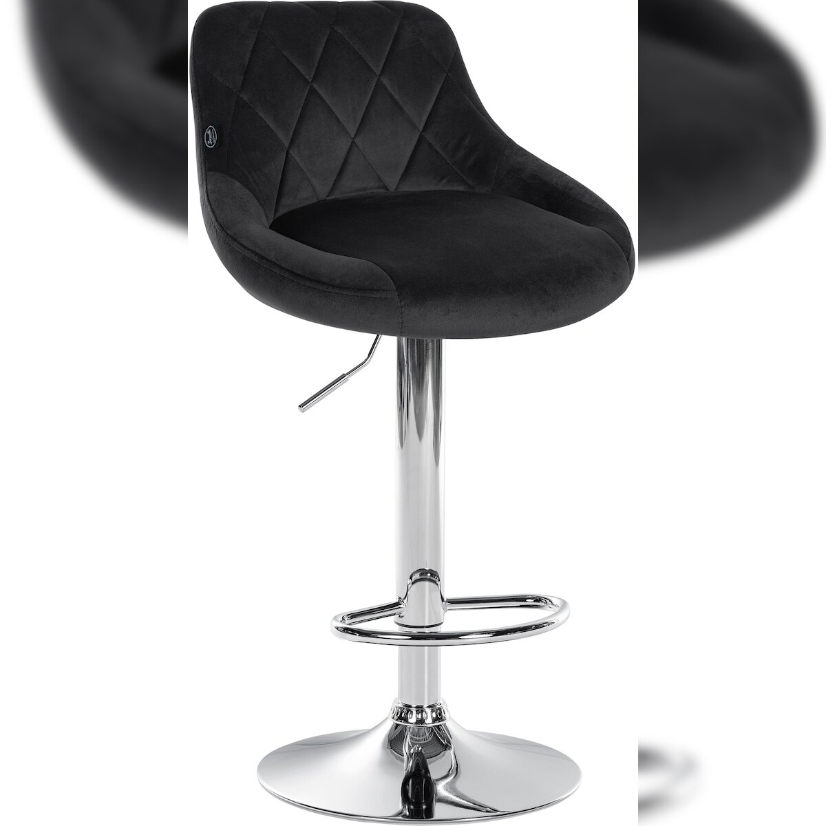 DELUKE Barhocker FALON - Samt Schwarz 46x49x83 cm Silber | Barstuhl Mit Lehne Drehbar Tresenhocker Tresenstuhl Kneipenhocker Kneipenstuhl Image