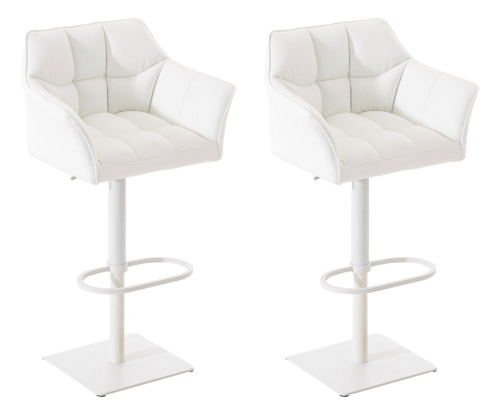 DELUKE 2er Set Barhocker SIHAR - Kunstleder Weiß 64x45x88 cm Weiß | Barstuhl Höhenverstellbar Mit Lehne Drehbar Tresenhocker Tresenstuhl Kneipenhocker Image