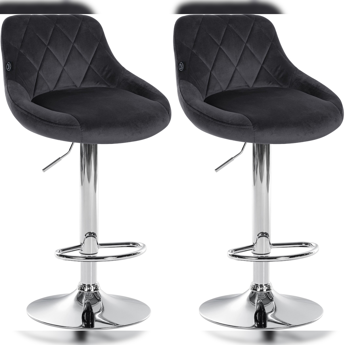 DELUKE 2er Set Barhocker FALON - Samt Dunkelgrau 46x49x83 cm Silber | Barstuhl Mit Lehne Drehbar Tresenhocker Tresenstuhl Kneipenhocker Kneipenstuhl Image