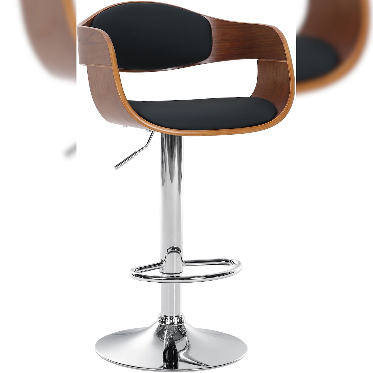 DELUKE Barhocker NADAN - Kunstleder Walnuss/schwarz 50x48x88 cm | Barstuhl Höhenverstellbar Drehbar Tresenhocker Tresenstuhl Kneipenhocker Kneipenstuhl Image