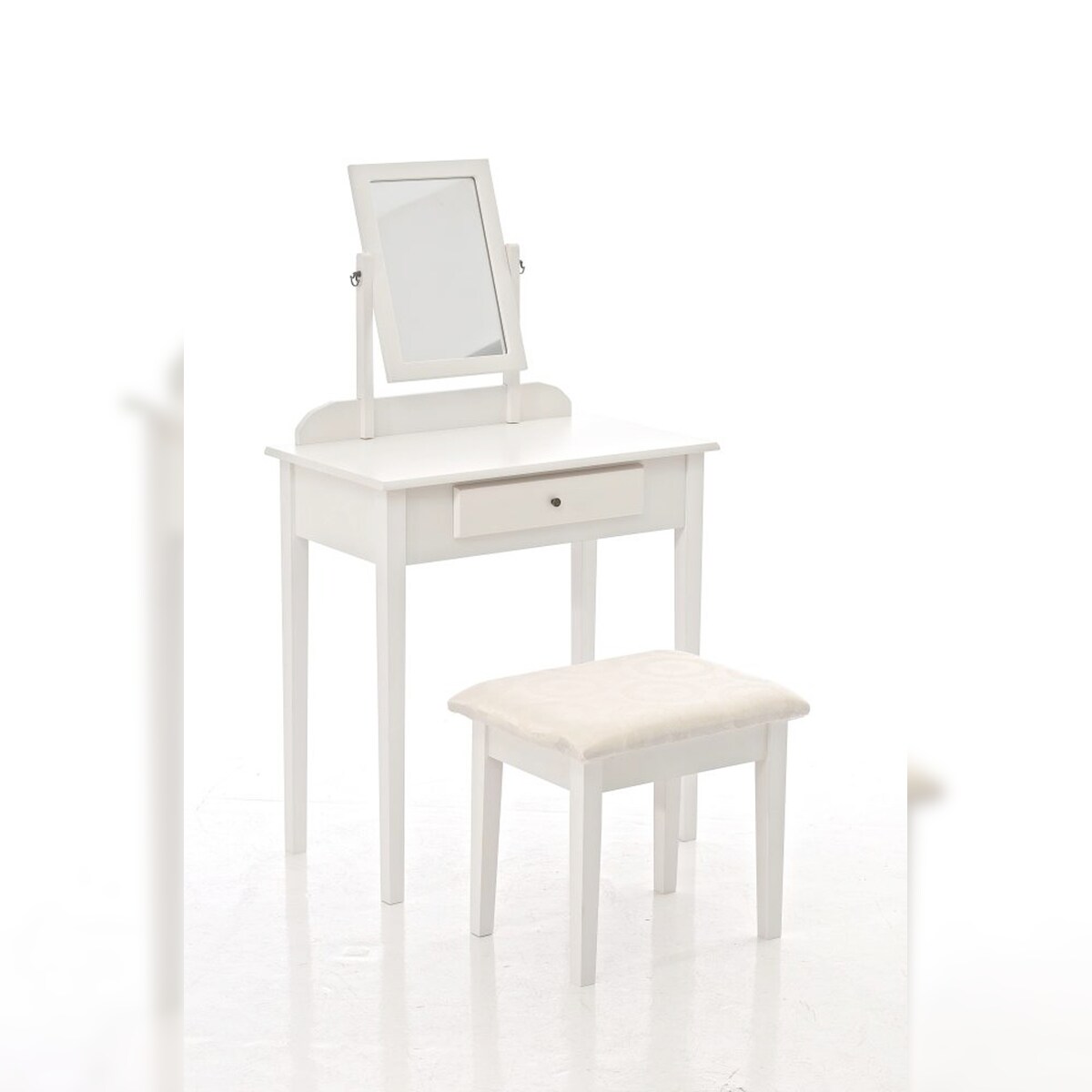 DELUKE Schminktisch TOULON - Holz Weiß 72x41x76 cm | Schminktisch Spiegel Hocker Kosmetiktisch Frisiertisch Stauraum Image