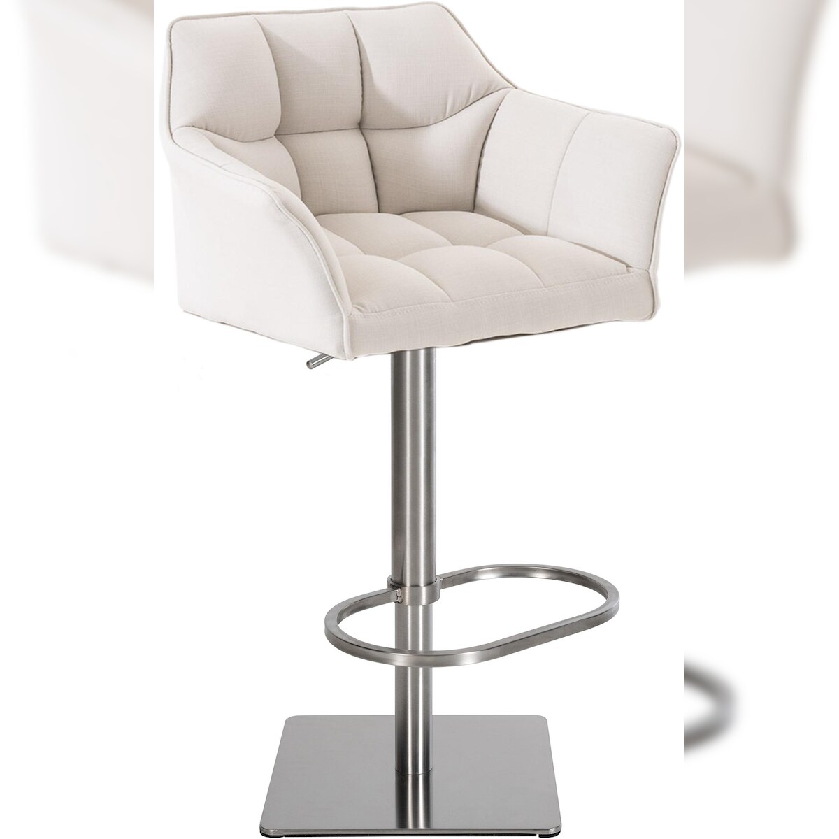 DELUKE Barhocker SIHAR - Stoff Weiß 64x45x88 cm Silber | Barstuhl Höhenverstellbar Mit Lehne Drehbar Tresenhocker Tresenstuhl Kneipenhocker Kneipenstuhl Image