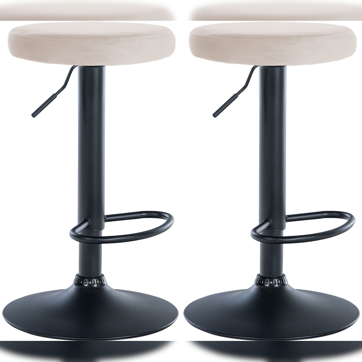 DELUKE 2er Set Barhocker KAZON - Samt Creme 38.5x38.5x60 cm Schwarz | Barstuhl Höhenverstellbar Drehbar Tresenhocker Tresenstuhl Kneipenhocker Kneipenstuhl Image