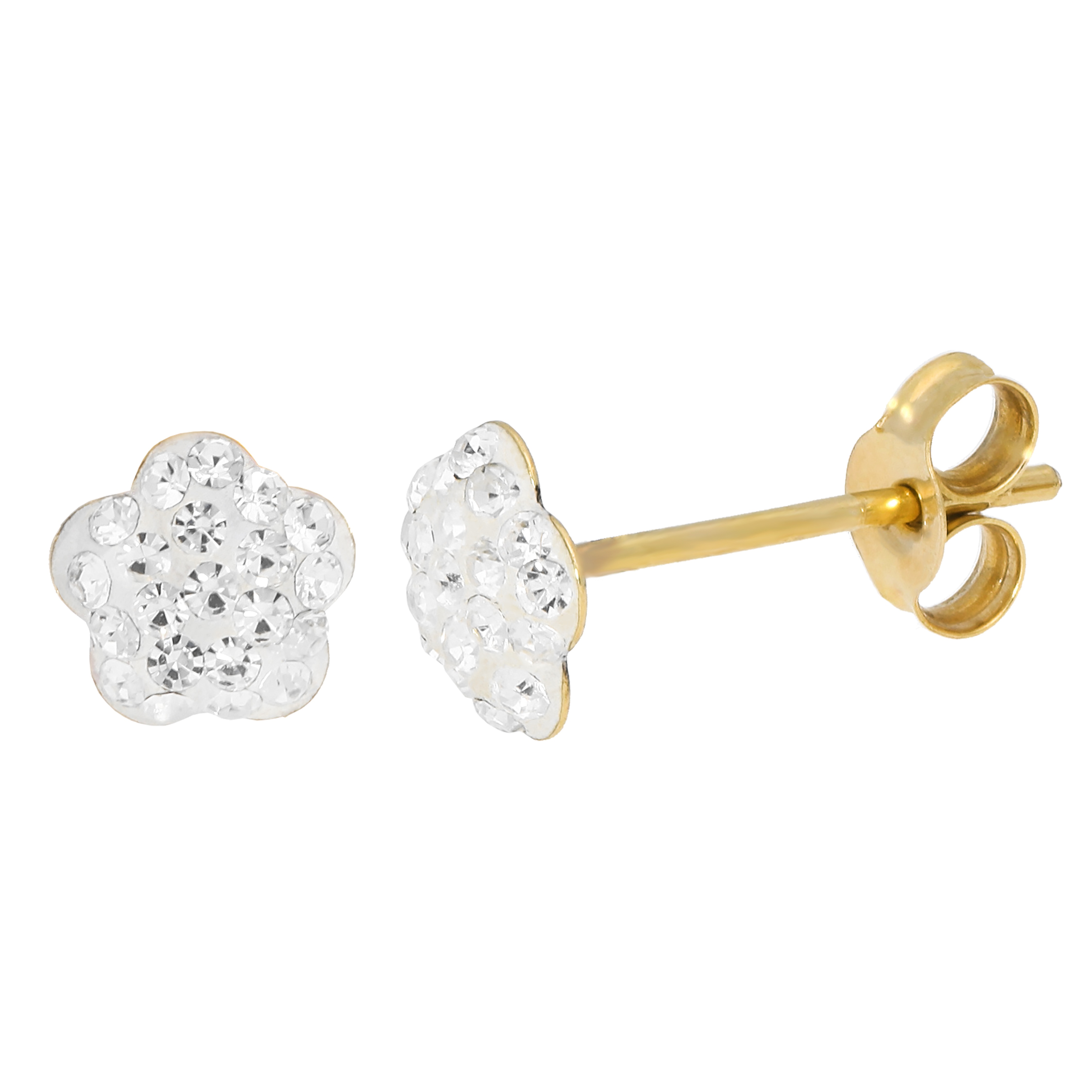 Paar Ohrstecker FIRETTI "Schmuck Geschenk Gold 375 Ohrschmuck Ohrringe Blume", gelbgoldfarben, kristallweiß, kristallweiß, Ohrringe, Damen, 5mm, Gelbgold 375, mit Kristall