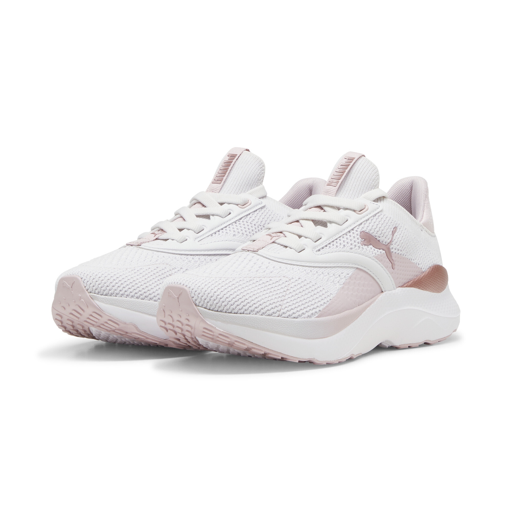 Trainingsschuh PUMA "SOFTRIDE Mayve Laufschuhe Damen", Damen, Gr. 42, feather gray mauve mist rose gold pink metallic, Obermaterial: Textil, Synthetik; Futter: Textil; Innensohle: Textil; Laufsohle: Gummi, Synthetik, Schuhe