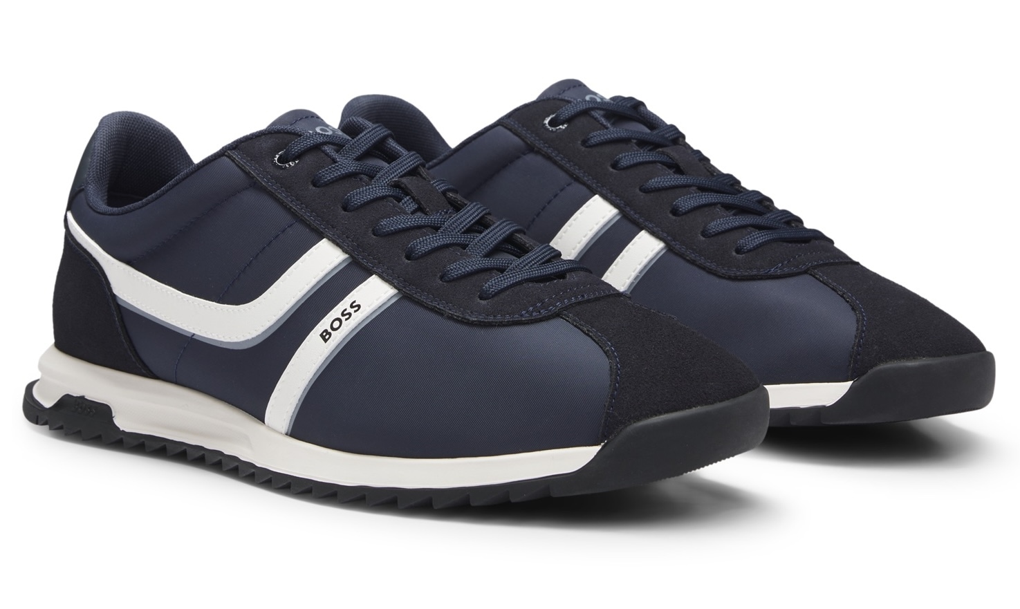 Sneaker BOSS ORANGE "Zayn_Lowp", Damen, Gr. 46, dunkelblau, weiß, Textil, Schuhe Sneaker, Freizeitschuh, Halbschuh, Schnürschuh mit Kontrastbesätzen