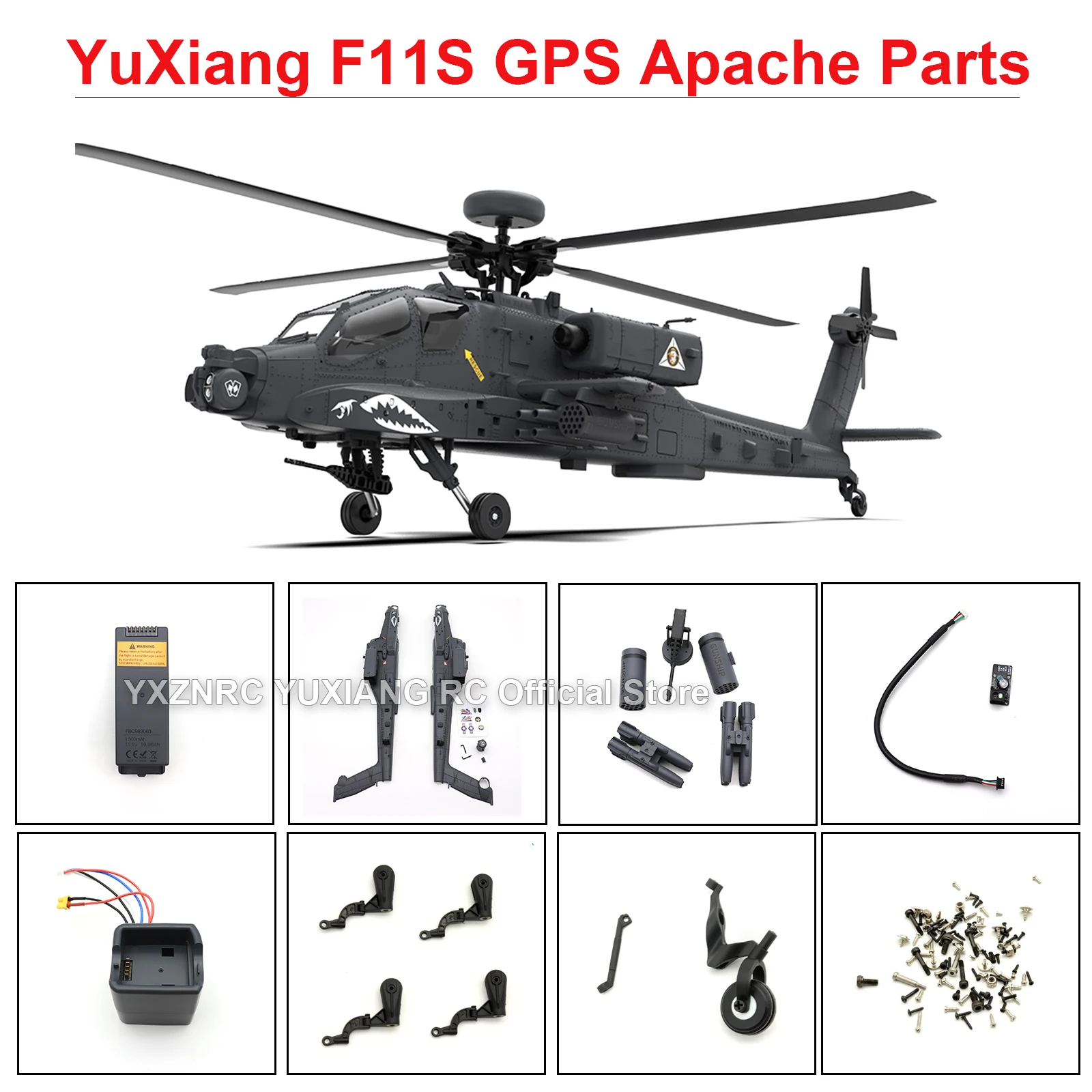 YXZNRC YUXIANG F11S Apache AH-64 GPS Gyro Stabilisierte Hubschrauber Teile Rumpf Hauptblatt Griff Horizontale Heckrotor ESC Servo