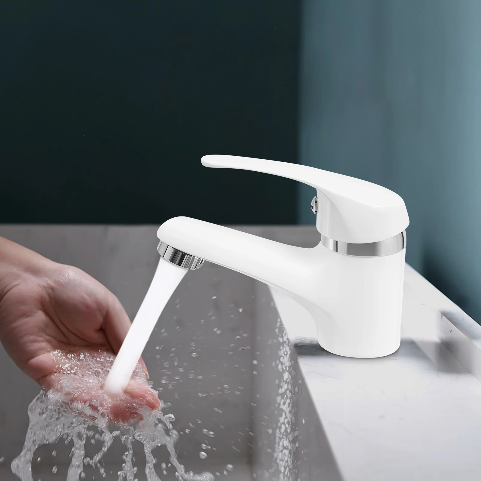Robinet de salle de bain, mitigeur de lavabo blanc, mitigeur à levier unique, robinet de salle de bain, salle de bain, mitigeur de salle de bain, blanc