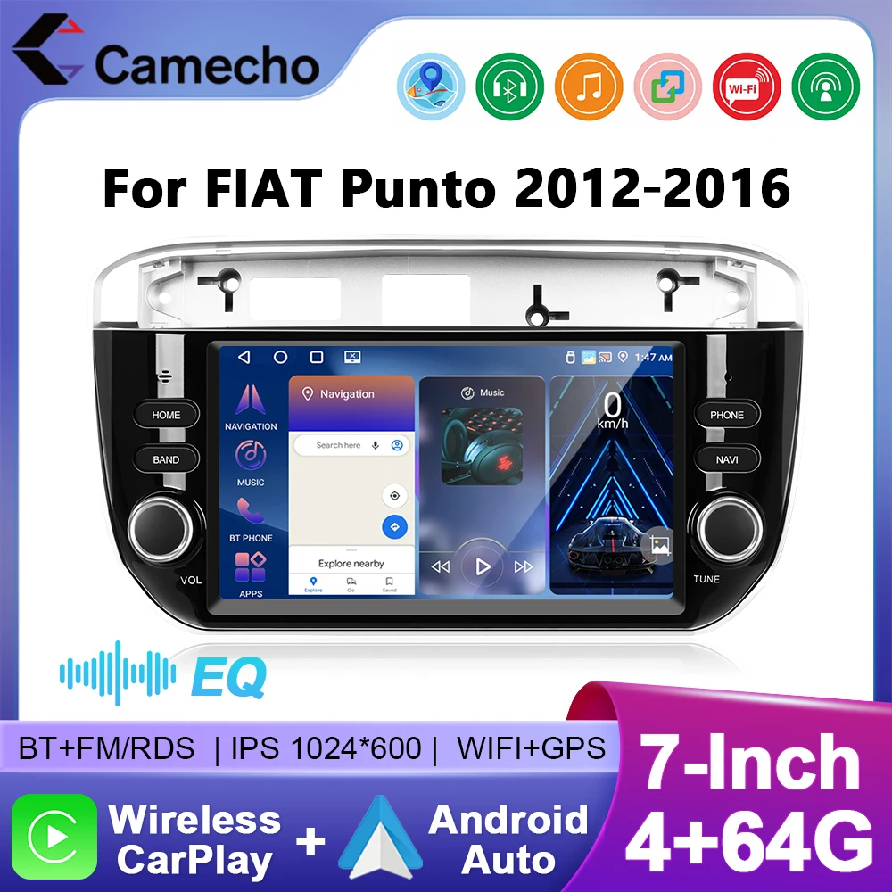 Camecho 7 "4 + 64G Drahtlose CarPlay Android Auto Auto Radio Für FIAT Punto 2012 2013 2014 2015 2016 multimedia-Player GPS Wifi RDS Image