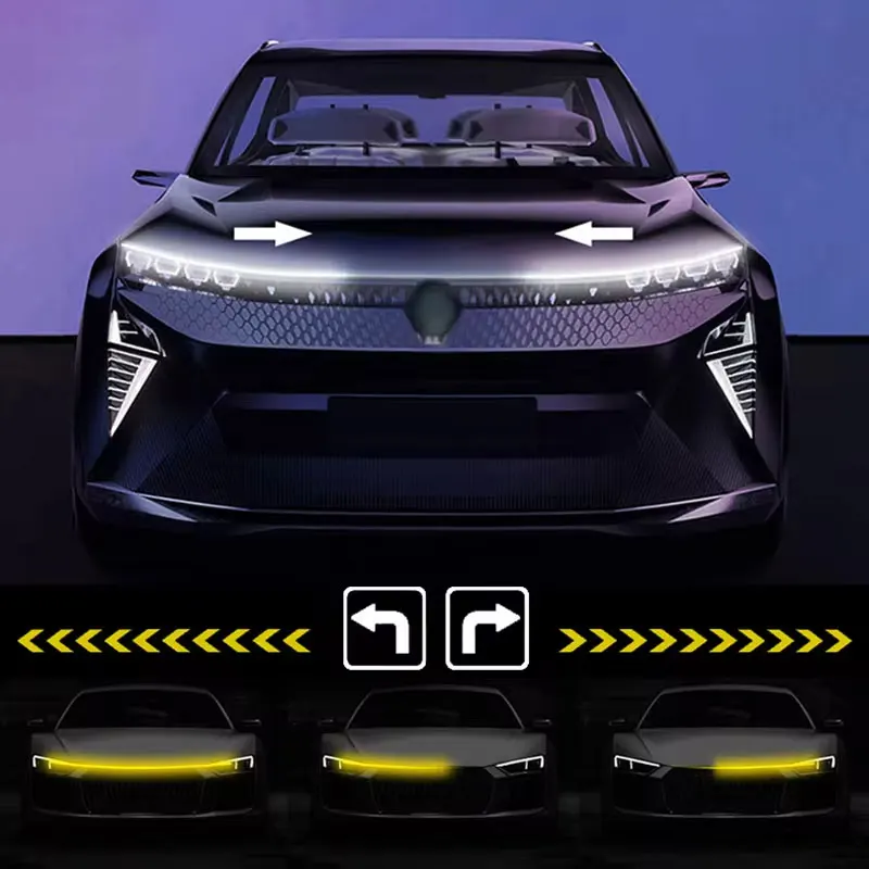 12V Auto Tagfahrlicht DRL Mit Blinker Lampe Neue LED Auto Haube Dekorative Licht Streifen Start Scan Dynamische umgebungs Licht Image