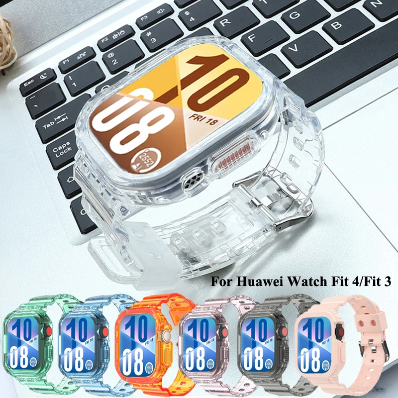 2-in-1-Silikonband + Hülle für Huawei Watch Fit 4 Smartwatch, transparentes Armband für Huawei Watch Fit 3 Fit 4 Sportarmband Correa Image
