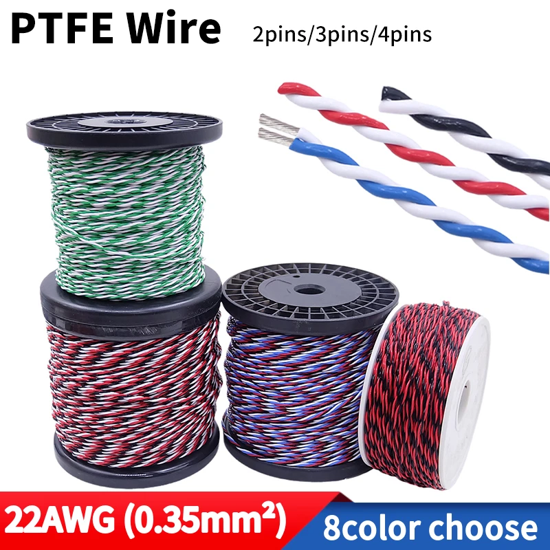 PTFE-Kupferdraht, 22 AWG, quadratisch, 0,35 mm, DIY FEP, hochtemperaturbeständig, verdrehtes Paar, 2-poliges elektronisches Signal-Kupferkabel Image