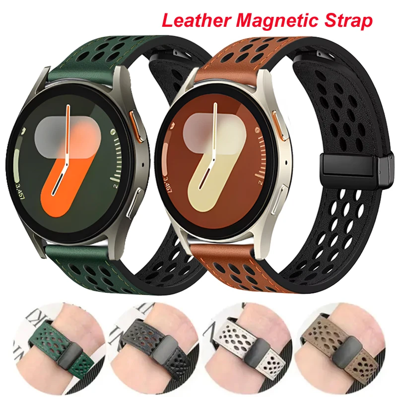 Magnetisches Lederarmband für Samsung Galaxy Watch 7 6 5 4 40 mm 44 mm Armbandschlaufe für Samsung Watch 5Pro/4/6Classic 42 46 43 47 mm Image