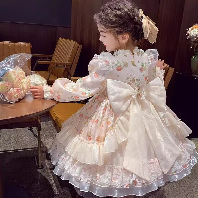 Mädchen Lolita Prinzessin Kleid Frühling und Sommer Kinder Blumenkleid neue Kinder Französisch Puff Mesh Kleid Kinder Kleidung 90-150CM Image