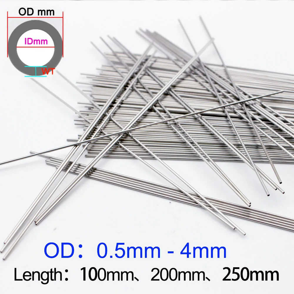Präzisions-Kapillarrohr aus Edelstahl 304, nahtlos, gerades Rohr, 0,5 x 0,3 mm, 0,8 x 0,6 mm, 2 x 1 mm, 3 x 2 mm, 2,5 x 1,5 mm, 100 mm/200 mm lang