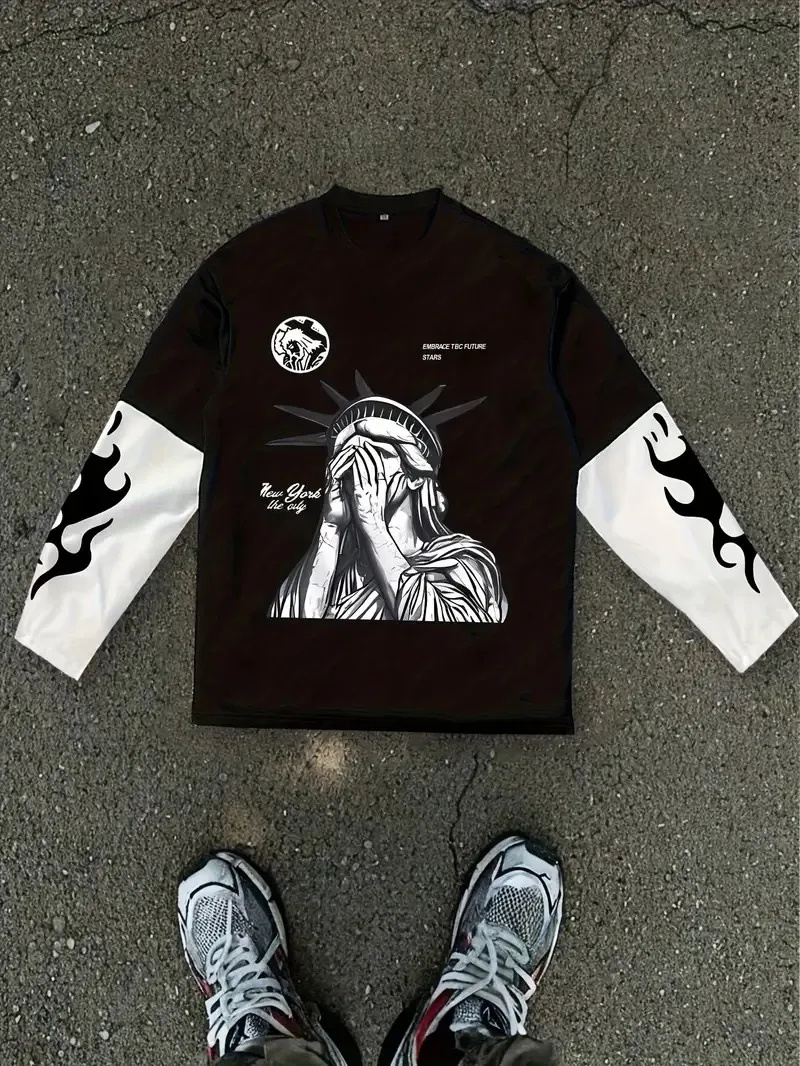 Le nouveau T-shirt à manches longues pour hommes pour le printemps et l'automne 2025, est décontracté, à la mode et confortable avec une impression de motifs 3D